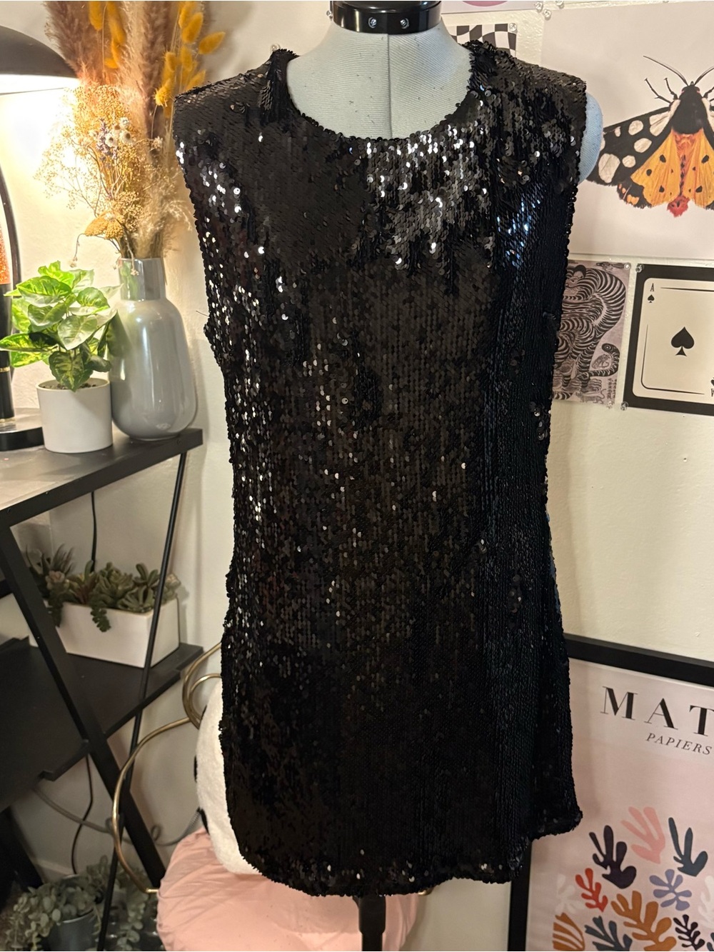 Forever 21 Black Sequin Mini Shift Dress Size Large